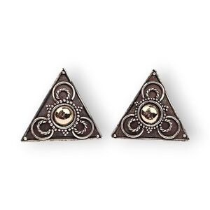 Bali Sterling Triangle Post Earrings Beaded Filigree Semara Dharma 925 Silver